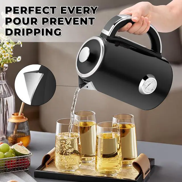 Alt view image 5 of 7 - SUSTEAS Electric Kettle Temperature Control - 57oz Hot Water Boiler with Thermometer, 1500W Fast Heating Stainless Steel Tea Kettles, Cordless LED Indicator, Auto Shut-Off & Boil Dry Protection,Black
