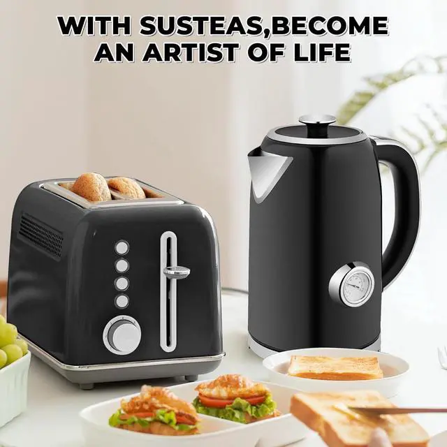 Alt view image 7 of 7 - SUSTEAS Electric Kettle Temperature Control - 57oz Hot Water Boiler with Thermometer, 1500W Fast Heating Stainless Steel Tea Kettles, Cordless LED Indicator, Auto Shut-Off & Boil Dry Protection,Black