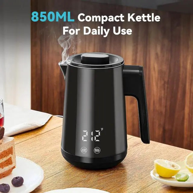 Alt view image 2 of 7 - Seehot® 850ml Small Electric Kettle Temperature Control,800W Double Wall Electric Tea Kettle of 304 Stainless Steel,5 Temp Presets,Hot Water Kettle Electric,Auto Shut Off for Tea and Coffee-Black