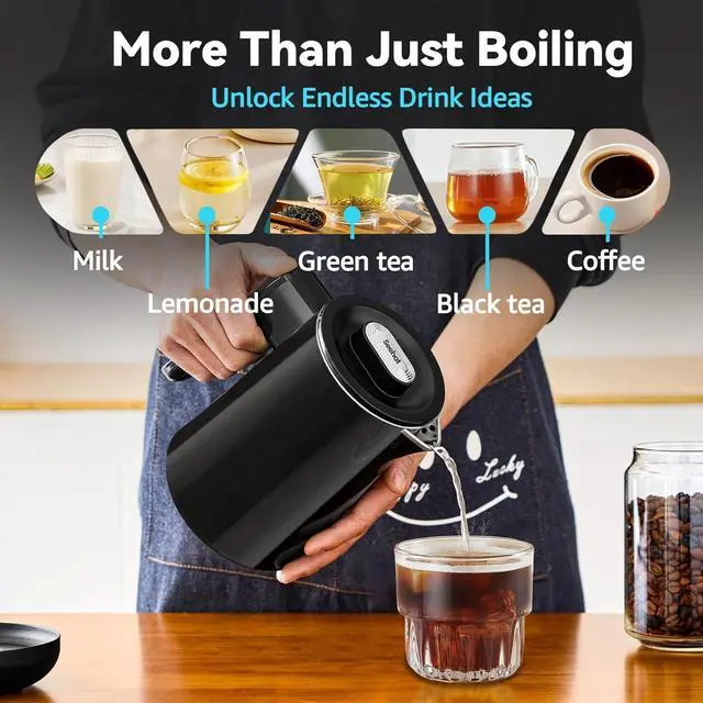 Alt view image 3 of 7 - Seehot® 850ml Small Electric Kettle Temperature Control,800W Double Wall Electric Tea Kettle of 304 Stainless Steel,5 Temp Presets,Hot Water Kettle Electric,Auto Shut Off for Tea and Coffee-Black