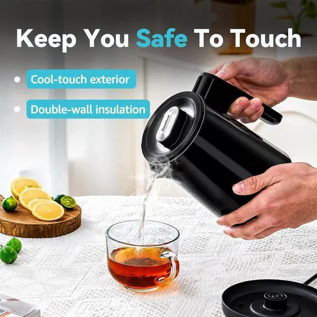 Alt view image 7 of 7 - Seehot® 850ml Small Electric Kettle Temperature Control,800W Double Wall Electric Tea Kettle of 304 Stainless Steel,5 Temp Presets,Hot Water Kettle Electric,Auto Shut Off for Tea and Coffee-Black