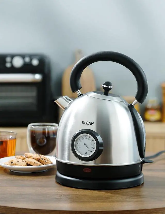 Alt view image 7 of 7 - Retro Electric Water Kettle 1.8L Stainless Steel for Boiling Water with Temperature Gauge, Visible Water Level Line, Led Light, Auto Shut-Off & Boil-Dry Protection, 1500W Fast Heating