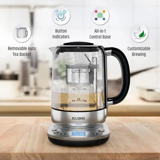 Alt view image 2 of 6 - Razorri Electric Tea Maker 1.7L with Automatic Infuser for Tea Brewing, Stainless Steel Glass Kettle, Presets for 5 Tea Types and 3 Brew Strengths, 24 Hour Delayed Start, Keep Warm Setting