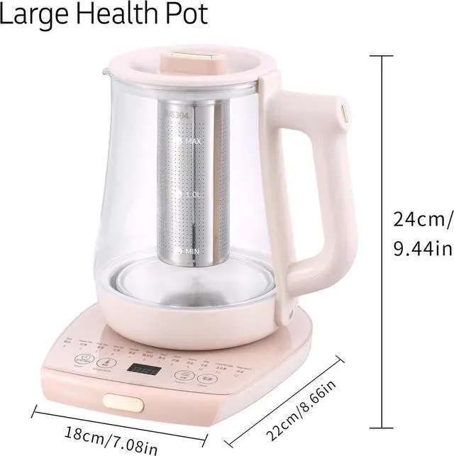 Alt view image 2 of 6 - Health Pot Electric Kettle with Infuser,Smart Fruit Hot Tea Maker, Temperature Control and Tea Keep Warm, 12 Functional Procedures, 1.8 Liters of Capacity(pink)