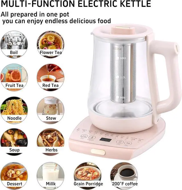 Alt view image 4 of 6 - Health Pot Electric Kettle with Infuser,Smart Fruit Hot Tea Maker, Temperature Control and Tea Keep Warm, 12 Functional Procedures, 1.8 Liters of Capacity(pink)