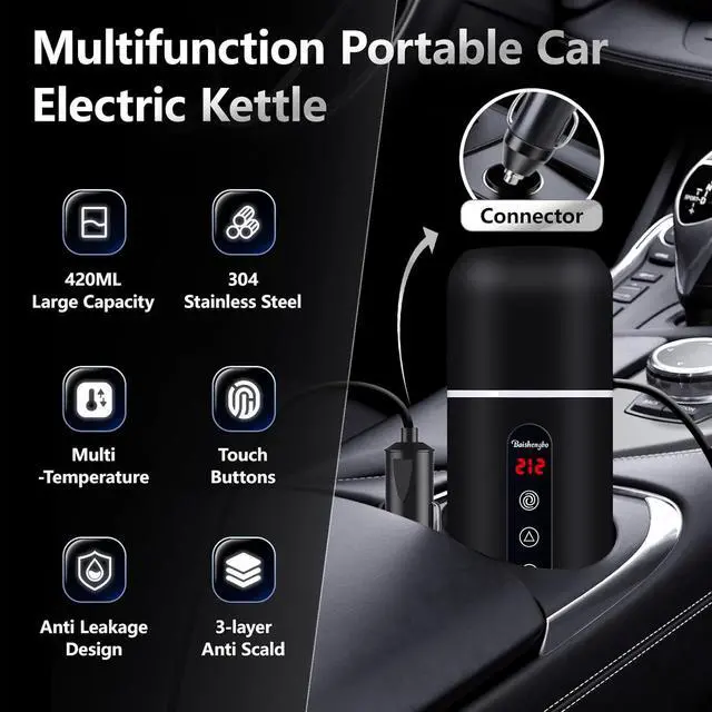 Alt view image 2 of 7 - Car Kettle,Portable Electric Travel Kettle,12V/24V Car Coffee Warmer,420ML Hot Water Boiler,Small Hot Water Heater, Mini Hot Water Boiler with Built-in Magnetic Induction Stirring for Tea Coffee Milk