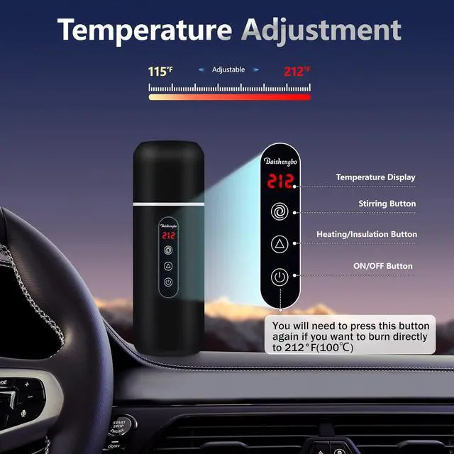 Alt view image 3 of 7 - Car Kettle,Portable Electric Travel Kettle,12V/24V Car Coffee Warmer,420ML Hot Water Boiler,Small Hot Water Heater, Mini Hot Water Boiler with Built-in Magnetic Induction Stirring for Tea Coffee Milk