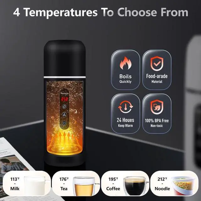 Alt view image 5 of 7 - Car Kettle,Portable Electric Travel Kettle,12V/24V Car Coffee Warmer,420ML Hot Water Boiler,Small Hot Water Heater, Mini Hot Water Boiler with Built-in Magnetic Induction Stirring for Tea Coffee Milk