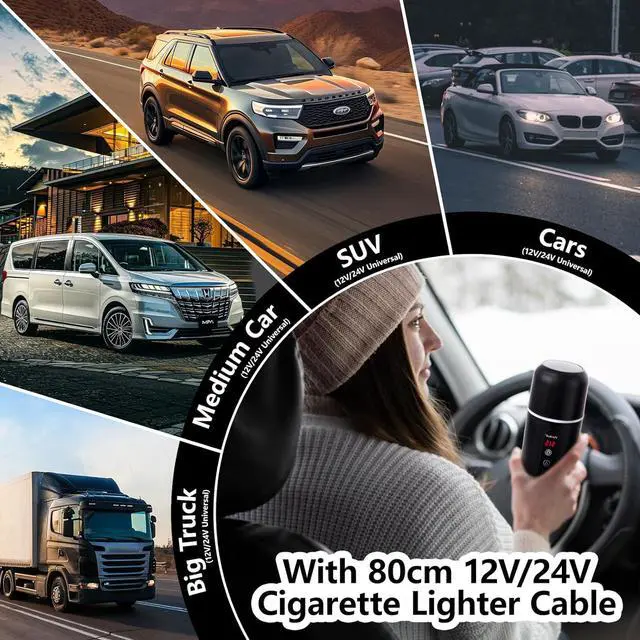 Alt view image 7 of 7 - Car Kettle,Portable Electric Travel Kettle,12V/24V Car Coffee Warmer,420ML Hot Water Boiler,Small Hot Water Heater, Mini Hot Water Boiler with Built-in Magnetic Induction Stirring for Tea Coffee Milk