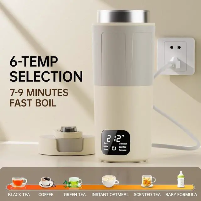 Alt view image 2 of 7 - Dual Voltage Portable Electric Kettle Travel Hot Water for Tea,Coffee, 6 Temperature Controls and LCD Display, 304 Stainless Steel and Large Capacity 550ml, Auto Shut Off&Boil Dry Protection