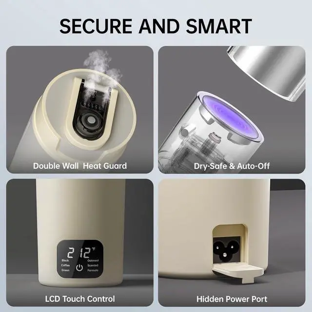 Alt view image 5 of 7 - Dual Voltage Portable Electric Kettle Travel Hot Water for Tea,Coffee, 6 Temperature Controls and LCD Display, 304 Stainless Steel and Large Capacity 550ml, Auto Shut Off&Boil Dry Protection