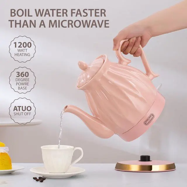 Alt view image 2 of 6 - Ceramic Electric Kettle, 1.5L/1200W Boil Water Quickly and Easily with Boil-Dry Protection Auto Shut Off, Detachable Swivel Base, Diamond Cut Glazed