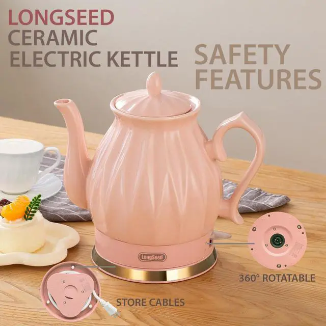 Alt view image 3 of 6 - Ceramic Electric Kettle, 1.5L/1200W Boil Water Quickly and Easily with Boil-Dry Protection Auto Shut Off, Detachable Swivel Base, Diamond Cut Glazed