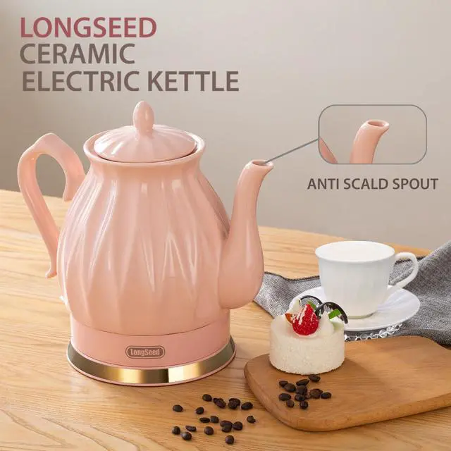 Alt view image 4 of 6 - Ceramic Electric Kettle, 1.5L/1200W Boil Water Quickly and Easily with Boil-Dry Protection Auto Shut Off, Detachable Swivel Base, Diamond Cut Glazed