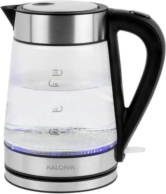 Main image of Kalorik Electric Kettle Featuring Glass Body 1750 Watts and Rapid Boil Cordless Serving with Auto Shut Off & Boil Dry Shut Off Protection, 1.7-Liter, Silver