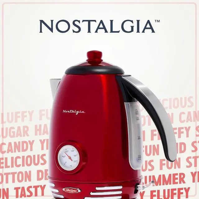 Alt view image 5 of 7 - Nostalgia Retro Stainless Steel Electric Tea And Water Kettle, 1.7 Liters, Auto-Shut Off & Boil-Dry Protection, Water Level Indicator Window, Red