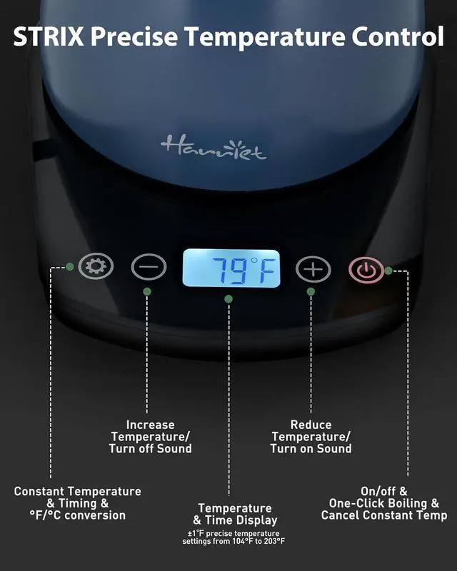 Alt view image 4 of 7 - Harriet Gooseneck Electric Kettle - 1200W Fast Heat, 0.8L Stainless Steel, Precision Temp Control & Timer, Wood Handle, Pour Over Coffee and Tea, Blue