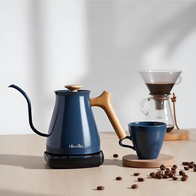 Alt view image 7 of 7 - Harriet Gooseneck Electric Kettle - 1200W Fast Heat, 0.8L Stainless Steel, Precision Temp Control & Timer, Wood Handle, Pour Over Coffee and Tea, Blue