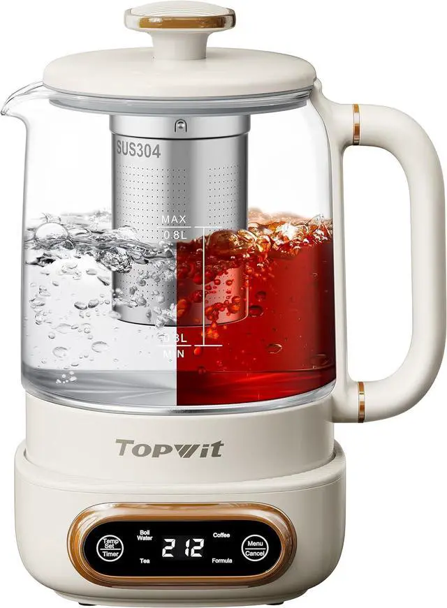 Main image of Topwit Electric Tea Kettle, 11 Temperature Control & 4 Presets Glass Kettle with Removable Infuser, 0.8L Electric Kettle for Coffee, Formula, Tea Maker with 8H Keep Warm, Boil-dry Protect, Beige