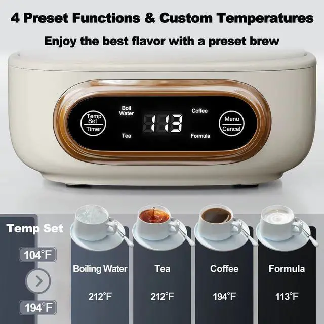 Alt view image 2 of 7 - Topwit Electric Tea Kettle, 11 Temperature Control & 4 Presets Glass Kettle with Removable Infuser, 0.8L Electric Kettle for Coffee, Formula, Tea Maker with 8H Keep Warm, Boil-dry Protect, Beige