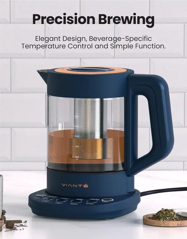 Alt view image 2 of 7 - Vianté Electric Kettle With Infuser For Loose Leaf Tea. Hot Tea Maker With Temperature Control And Automatic Shut Off. Kettle With Brewing Programs. 1.5 Liters Capacity | Midnight Blue Color