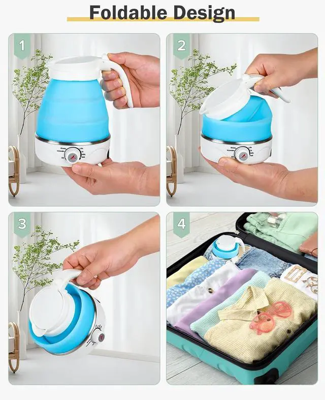 Alt view image 6 of 7 - Portable Electric Travel Kettle, 600ml Collapsible Silicone Kettle with Temperature Adjustment Function for Camping, Hotels and Travel (BLUE)