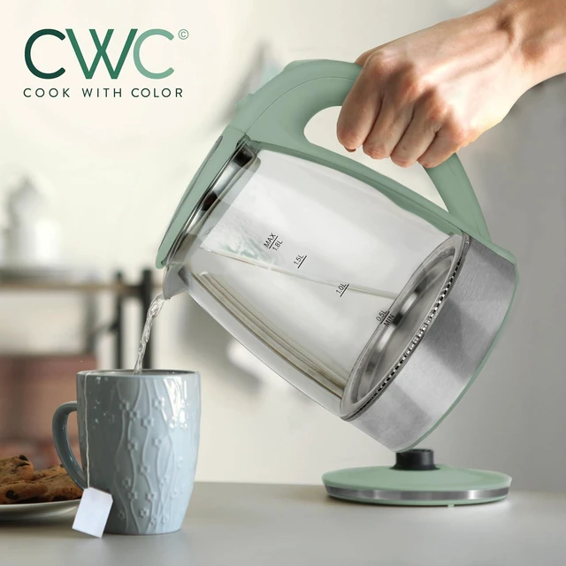 Alt view image 3 of 6 - COOK WITH COLOR Electric Tea Kettle, 1.8L Cordless Hot Water Boiler, 1200W Rapid Boil, Auto Shutoff & Boil Dry Protection, BPA-Free, Sleek Countertop Design, Green