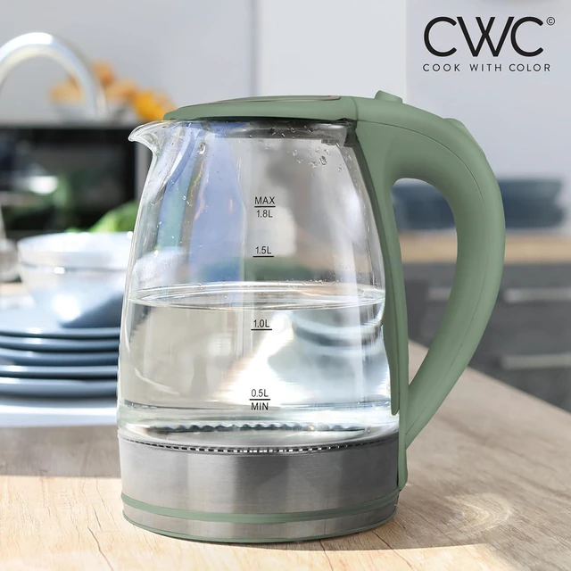 Alt view image 4 of 6 - COOK WITH COLOR Electric Tea Kettle, 1.8L Cordless Hot Water Boiler, 1200W Rapid Boil, Auto Shutoff & Boil Dry Protection, BPA-Free, Sleek Countertop Design, Green