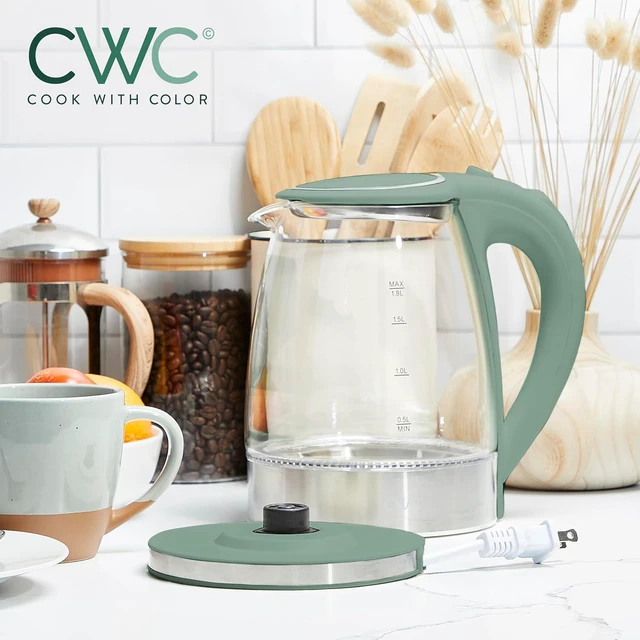 Alt view image 5 of 6 - COOK WITH COLOR Electric Tea Kettle, 1.8L Cordless Hot Water Boiler, 1200W Rapid Boil, Auto Shutoff & Boil Dry Protection, BPA-Free, Sleek Countertop Design, Green