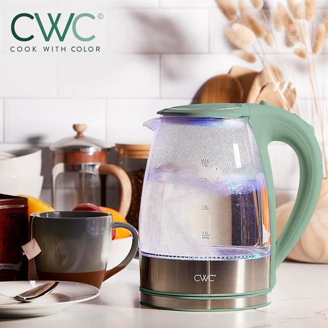 Alt view image 6 of 6 - COOK WITH COLOR Electric Tea Kettle, 1.8L Cordless Hot Water Boiler, 1200W Rapid Boil, Auto Shutoff & Boil Dry Protection, BPA-Free, Sleek Countertop Design, Green