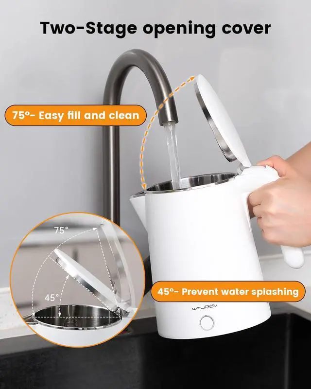 Alt view image 6 of 6 - Electric Kettle Stainless Steel, 1.0L Small Water Boiler 1200W Fast Boiling, Double Wall Tea Kettle Pot Automatic Shut Off, Durable Coffee & Tea Maker/Warmer/Heater White
