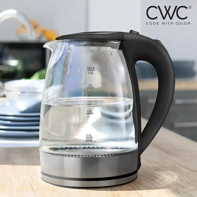 Alt view image 4 of 6 - COOK WITH COLOR Electric Tea Kettle, 1.8L Cordless Hot Water Boiler, 1200W Rapid Boil, Auto Shutoff & Boil Dry Protection, BPA-Free, Sleek Countertop Design, Black
