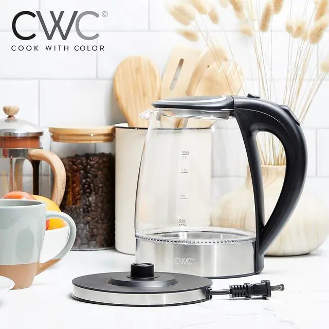 Alt view image 6 of 6 - COOK WITH COLOR Electric Tea Kettle, 1.8L Cordless Hot Water Boiler, 1200W Rapid Boil, Auto Shutoff & Boil Dry Protection, BPA-Free, Sleek Countertop Design, Black