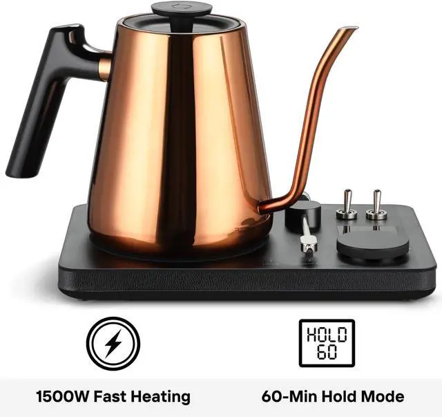 Alt view image 3 of 4 - DJ Electric Gooseneck Kettle for Pour Over Coffee & Tea - Water Boiler - Turntable Design - Quick Heating & Temperature Control - Copper