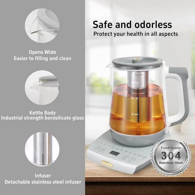 Alt view image 6 of 7 - Health Pot Electric Kettle with InfuserSmart Fruit Hot Tea Maker, Temperature Control and Tea Keep Warm, 12 Functional Procedures, 1.8 Liters of Capacity