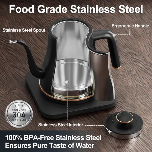 Alt view image 2 of 7 - Stariver Gooseneck Electric Kettle, 0.8L Electric Tea Kettle Tea Pot, Pour Over Coffee Kettle with Stainless Steel Inner Lid & Bottom, Water Boiler with Auto Shut Off and Boil Dry Protection, Black