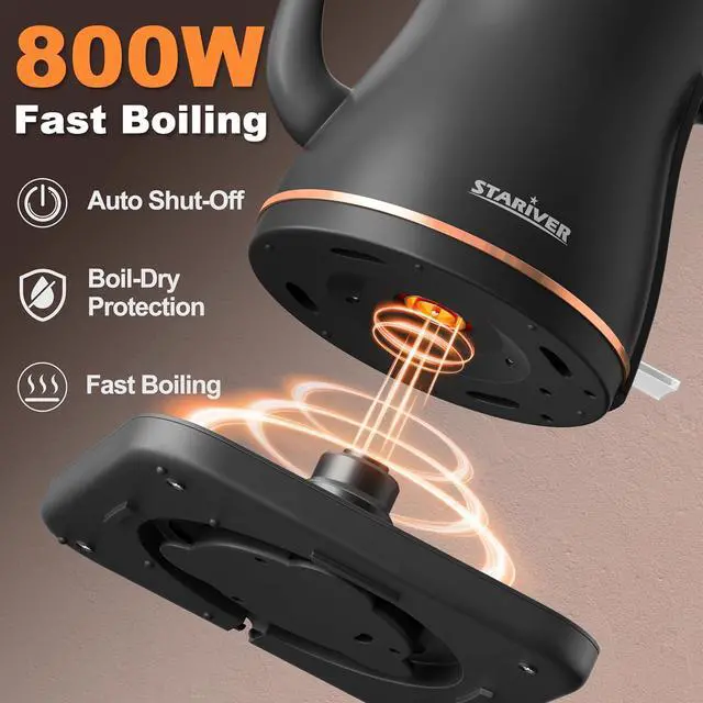 Alt view image 3 of 7 - Stariver Gooseneck Electric Kettle, 0.8L Electric Tea Kettle Tea Pot, Pour Over Coffee Kettle with Stainless Steel Inner Lid & Bottom, Water Boiler with Auto Shut Off and Boil Dry Protection, Black