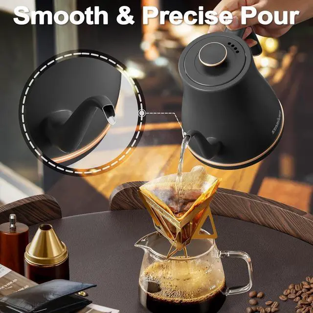 Alt view image 5 of 7 - Stariver Gooseneck Electric Kettle, 0.8L Electric Tea Kettle Tea Pot, Pour Over Coffee Kettle with Stainless Steel Inner Lid & Bottom, Water Boiler with Auto Shut Off and Boil Dry Protection, Black