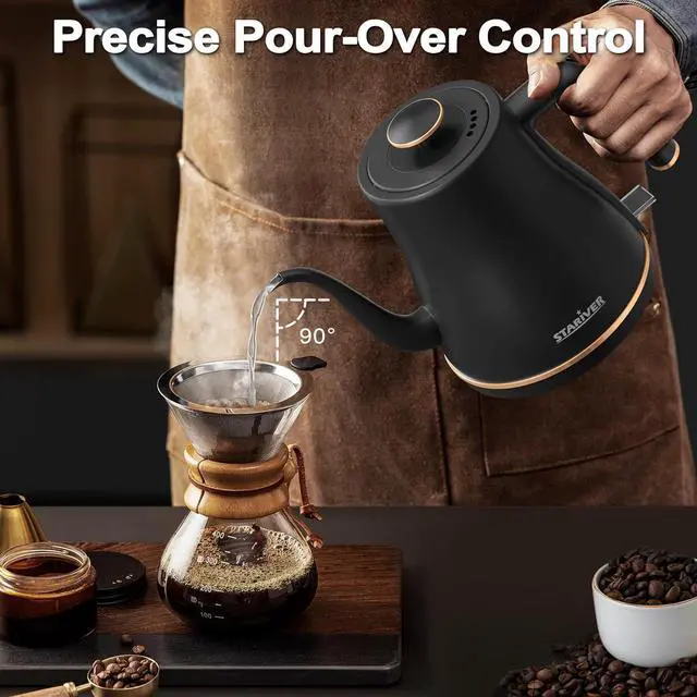 Alt view image 4 of 7 - Stariver Gooseneck Electric Kettle, 0.8L Electric Tea Kettle Tea Pot, Pour Over Coffee Kettle with Stainless Steel Inner Lid & Bottom, Water Boiler with Auto Shut Off and Boil Dry Protection, Black