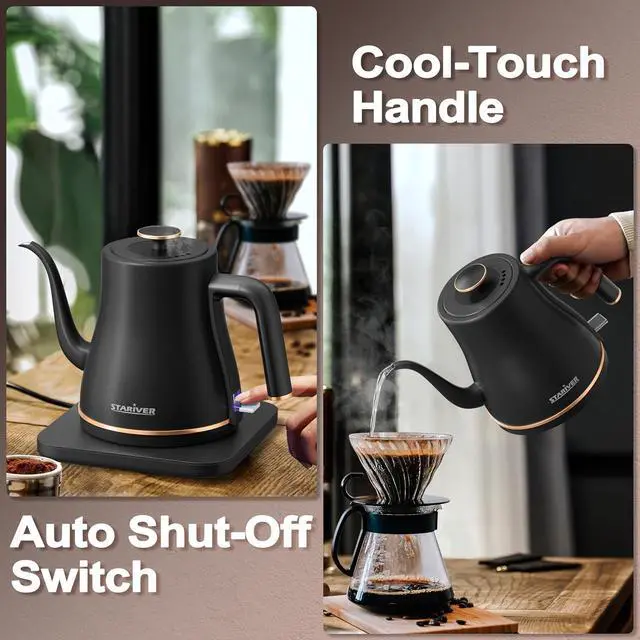 Alt view image 6 of 7 - Stariver Gooseneck Electric Kettle, 0.8L Electric Tea Kettle Tea Pot, Pour Over Coffee Kettle with Stainless Steel Inner Lid & Bottom, Water Boiler with Auto Shut Off and Boil Dry Protection, Black