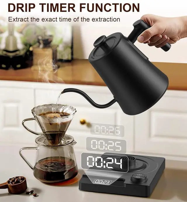 Alt view image 2 of 6 - 1.0L Electric Gooseneck Kettle, ±1 Temperature Control & Keep warm, for Pour Over Coffee and Tea, 304 Stainless Steel Inner and lid, Quick Heating Electric Kettles for Boiling Water