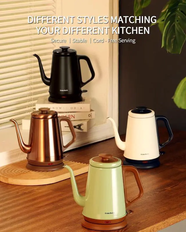 Alt view image 6 of 7 - DmofwHi Gooseneck Electric Kettle(1.0L),1000W Electric Tea Kettle of 304 Stainless Steel,Auto Shut off,Water Kettle for Coffee and Tea -Matte Black