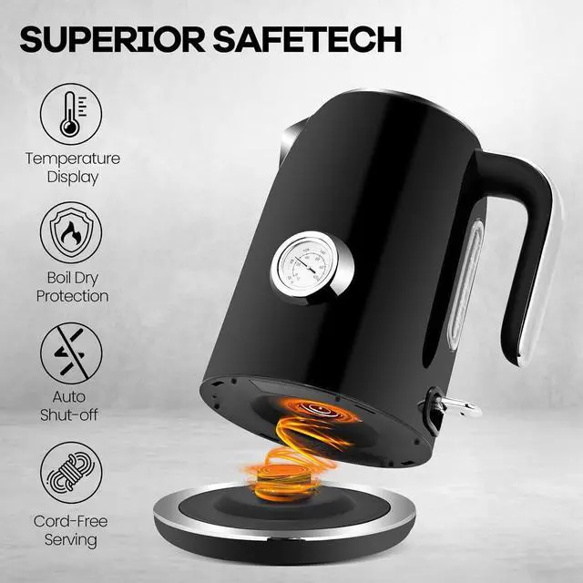 Alt view image 3 of 7 - SULIVES Electric Kettle, 1.7L Stainless Steel Tea Kettle with Temperature Gauge, 1500W Water Boiler with LED Light, BPA-Free, Auto Shut-Off and Boil-Dry Protection,Black