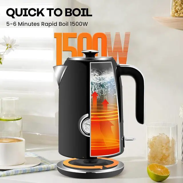 Alt view image 5 of 7 - SULIVES Electric Kettle, 1.7L Stainless Steel Tea Kettle with Temperature Gauge, 1500W Water Boiler with LED Light, BPA-Free, Auto Shut-Off and Boil-Dry Protection,Black
