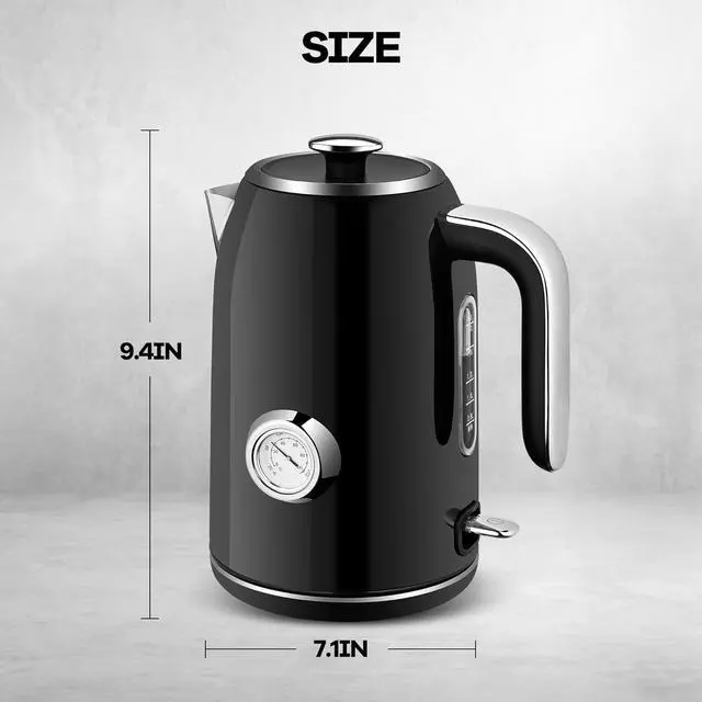 Alt view image 7 of 7 - SULIVES Electric Kettle, 1.7L Stainless Steel Tea Kettle with Temperature Gauge, 1500W Water Boiler with LED Light, BPA-Free, Auto Shut-Off and Boil-Dry Protection,Black