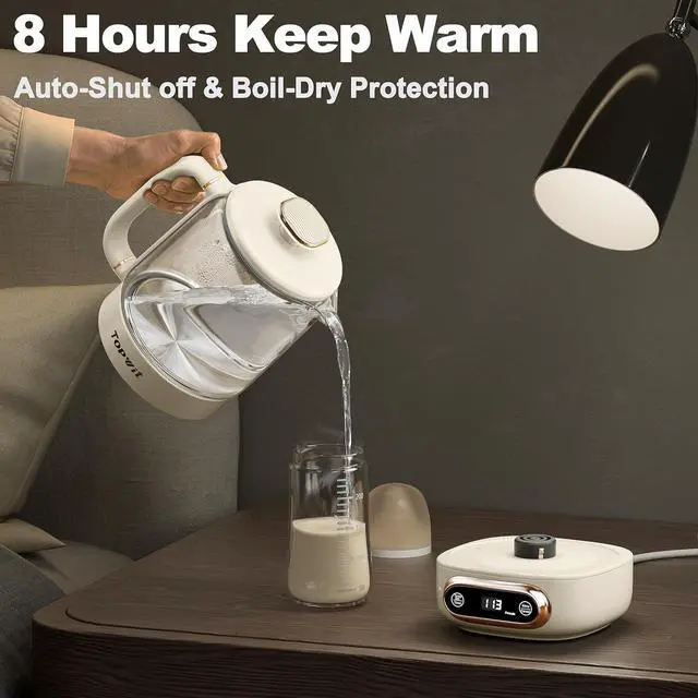 Alt view image 7 of 7 - Topwit Electric Tea Kettle, 11 Temperature Control & 4 Presets Glass Kettle with Removable Infuser, 0.8L Electric Kettle for Coffee, Formula, Tea Maker with 8H Keep Warm, Boil-dry Protect, Beige
