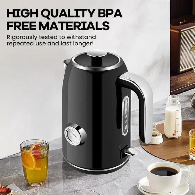 Alt view image 6 of 7 - SULIVES Electric Kettle, 1.7L Stainless Steel Tea Kettle with Temperature Gauge, 1500W Water Boiler with LED Light, BPA-Free, Auto Shut-Off and Boil-Dry Protection,Black