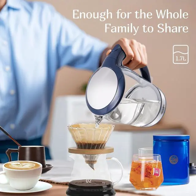 Alt view image 3 of 7 - 1500W Rapid Boiling Electric Water Kettle, 1.7L Water Boiler, Borosilicate Glass, Food Grade Stainless Steel, Overheat protection
