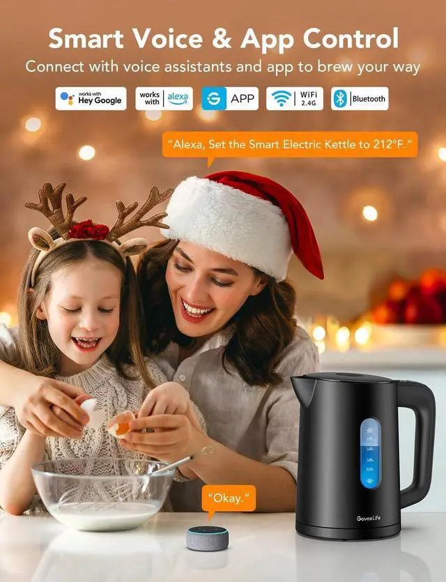 Alt view image 3 of 7 - GoveeLife Smart Kettle Temperature Control 1.7L, 1500w WiFi Tea Kettle Electric with LED Indicator Lights, Remotely Control, 2H Keep Warm, 4 Presets Hot Water Boiler for Tea & Coffee & DIY