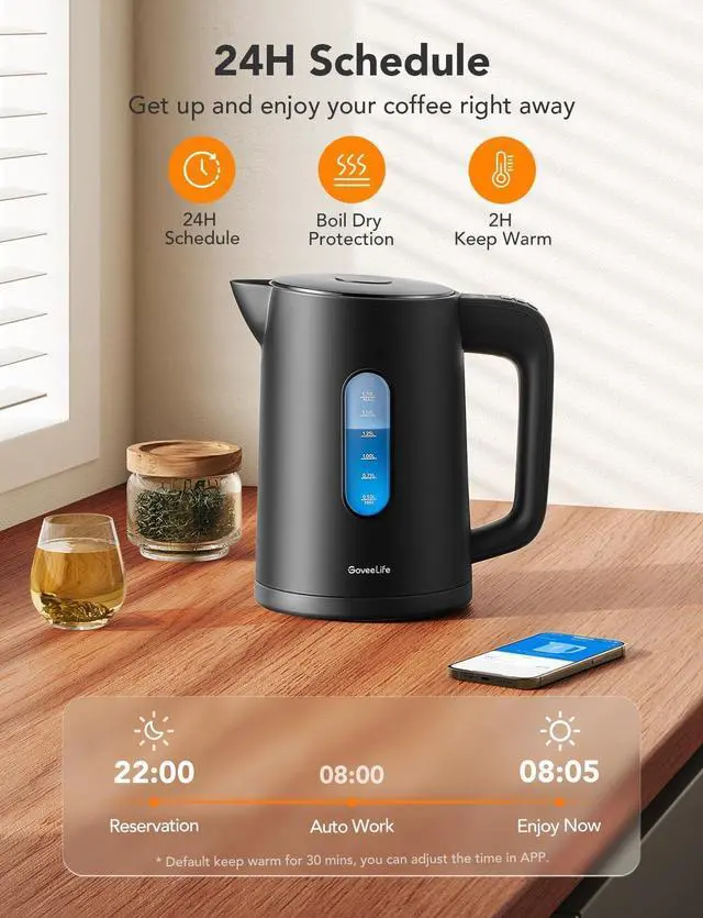 Alt view image 4 of 7 - GoveeLife Smart Kettle Temperature Control 1.7L, 1500w WiFi Tea Kettle Electric with LED Indicator Lights, Remotely Control, 2H Keep Warm, 4 Presets Hot Water Boiler for Tea & Coffee & DIY